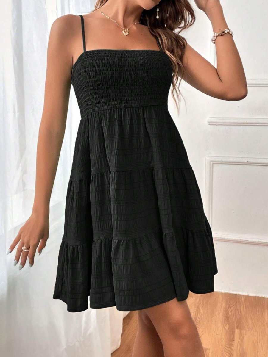 Floral tiered smocked square neck cami dress with flowy bohemian silhouette for women