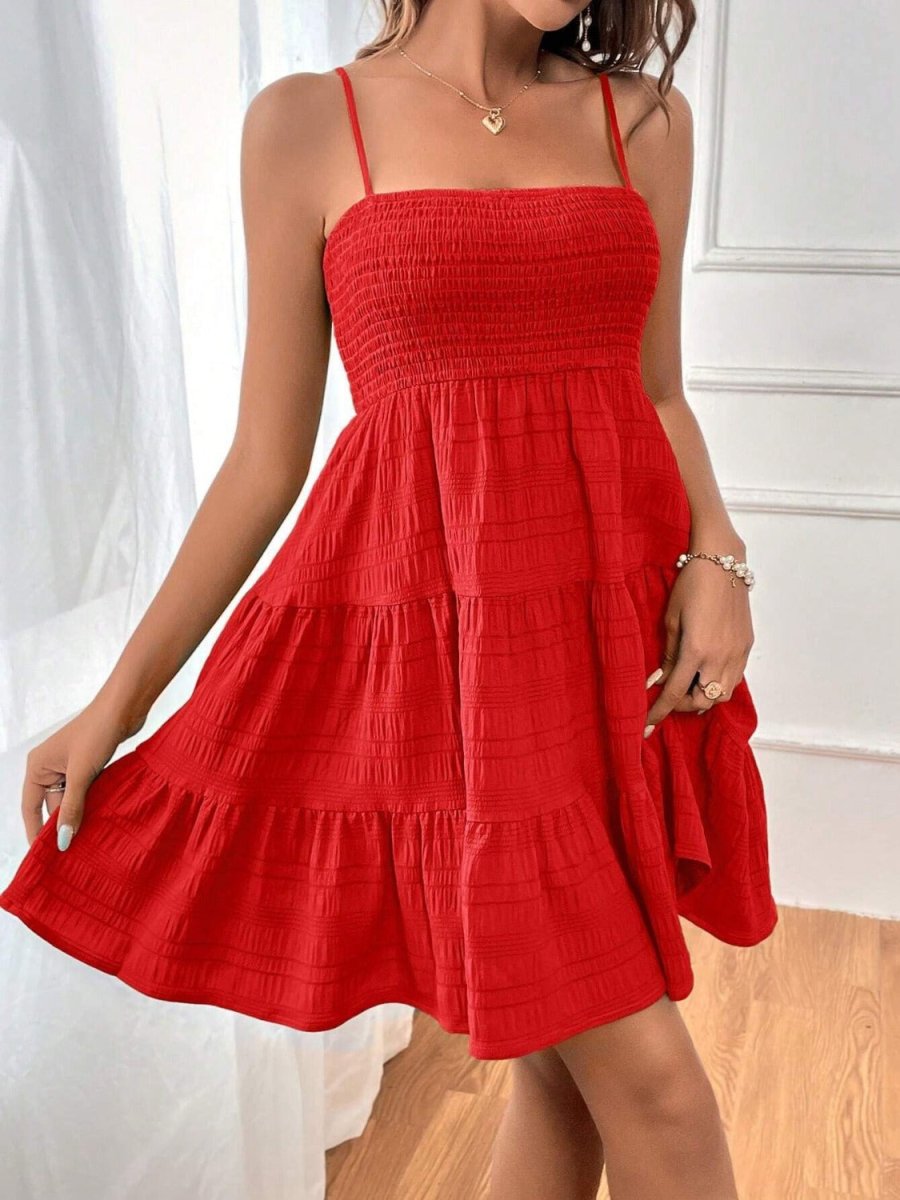 Floral tiered smocked square neck cami dress with flowy bohemian silhouette for summer