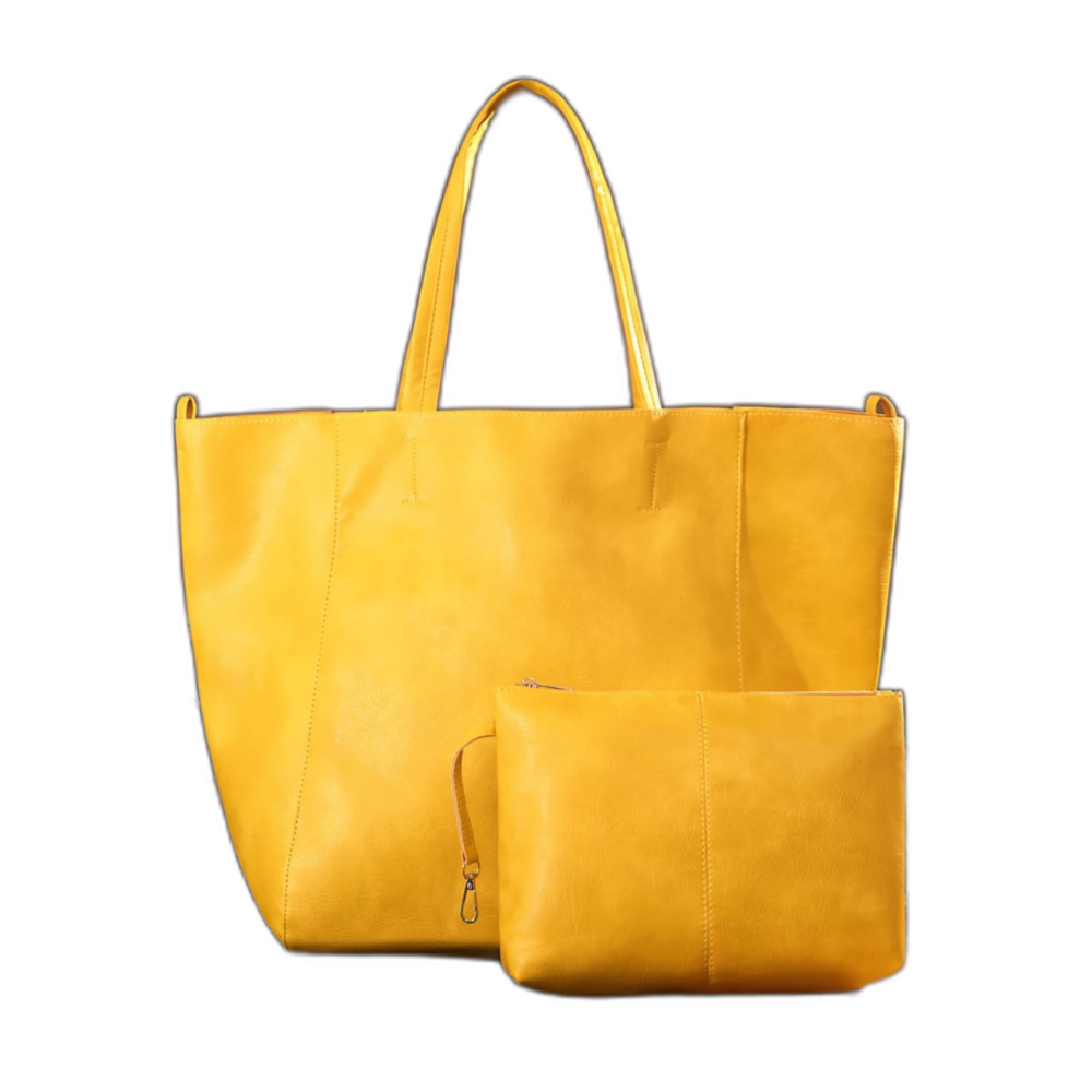 Heather vegan leather tote bag with detachable pouch, dual handles, timeless silhouette