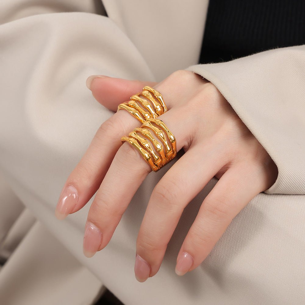 Titanium steel multi-layered ring gold-plated modern unisex jewelry durable sleek stacked design
