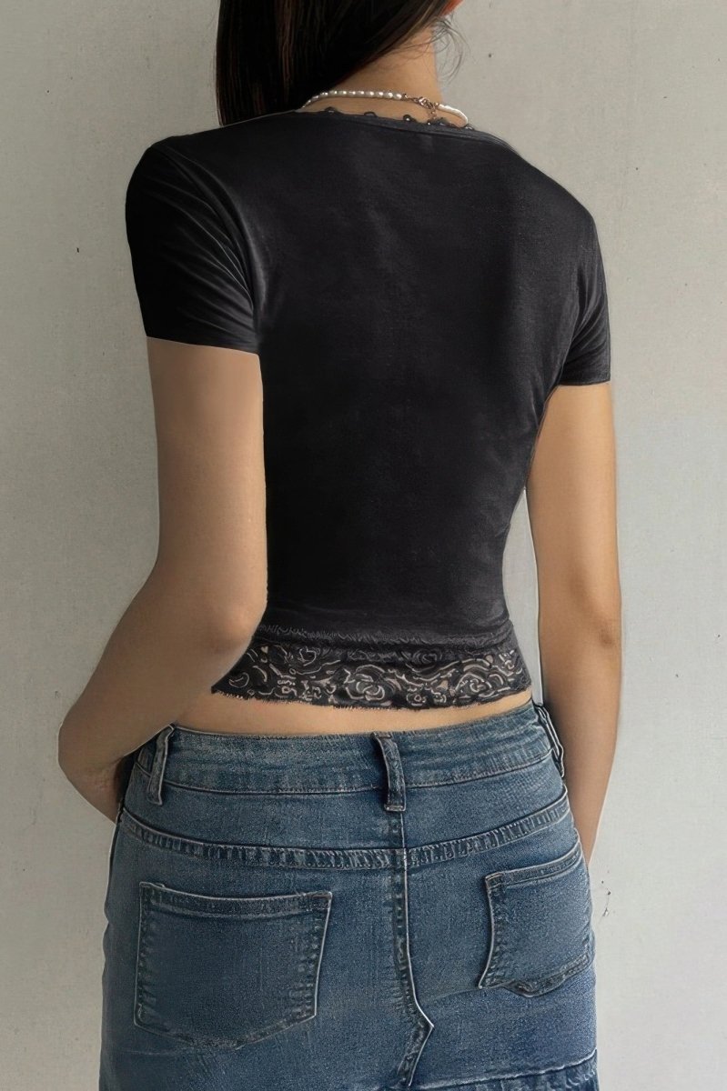 White square neck high waist tank top with delicate scalloped lace trim, slim flattering silhouette