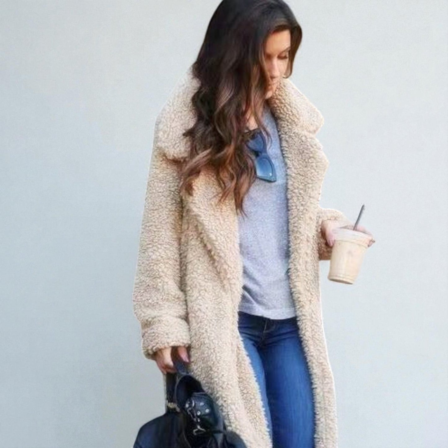 Elena women's long wool coat warm winter regular fit polished silhouette in neutral tone