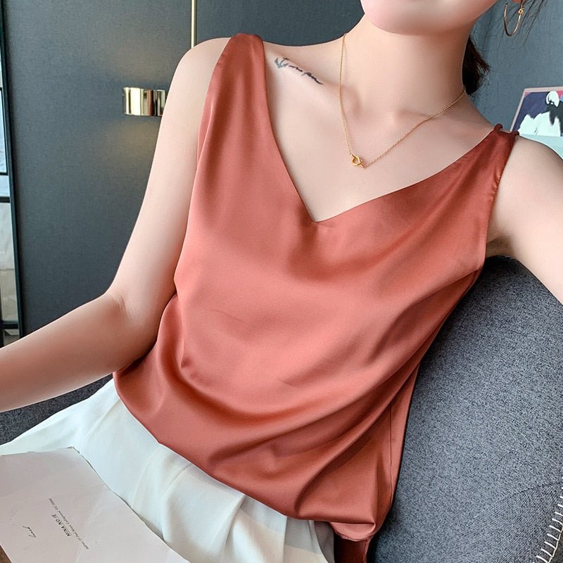 Trina women's silk vest elegant silky sleeveless top versatile smart-casual luxurious base layer