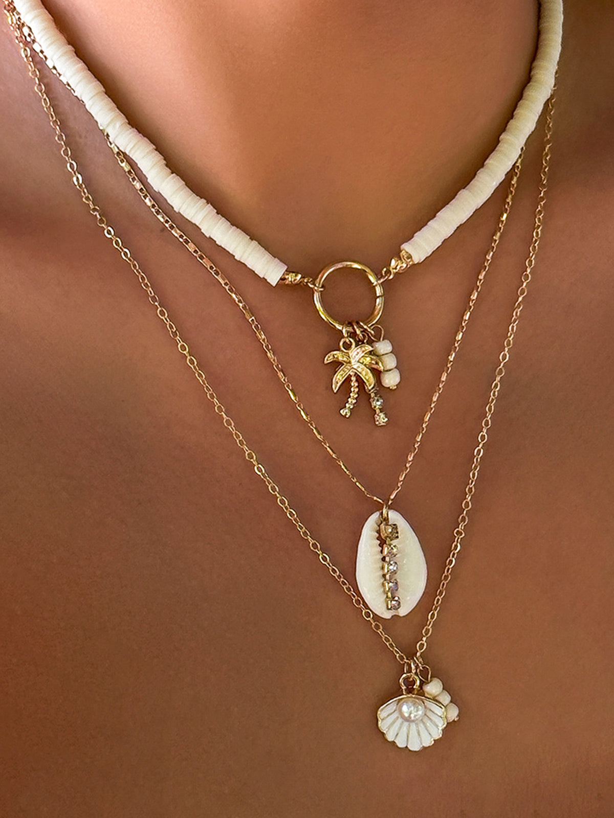 Triple Strand Shell Necklace - TrendAura