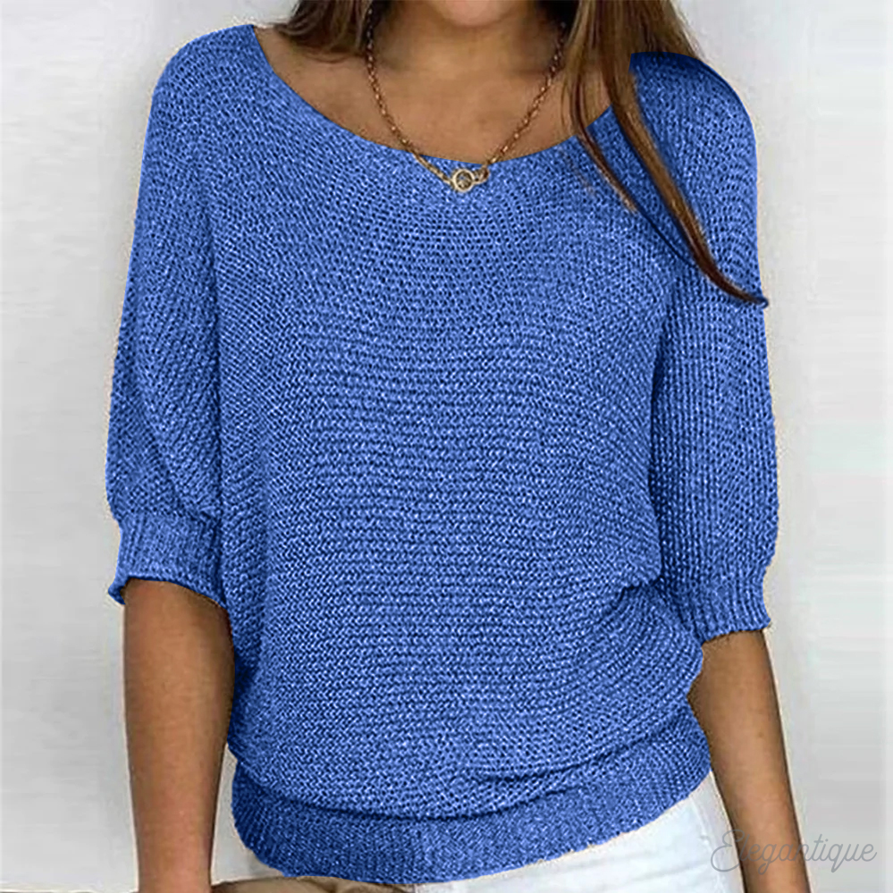 Women's relaxed-fit wool blend pullover sweater with ribbed edges in timeless knit style