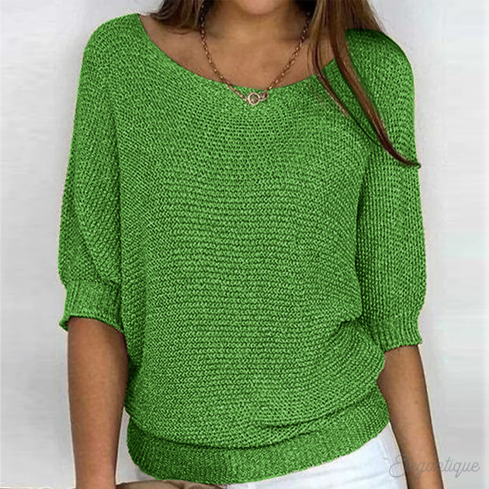 Women's relaxed-fit wool blend pullover sweater with ribbed edges in timeless knit style