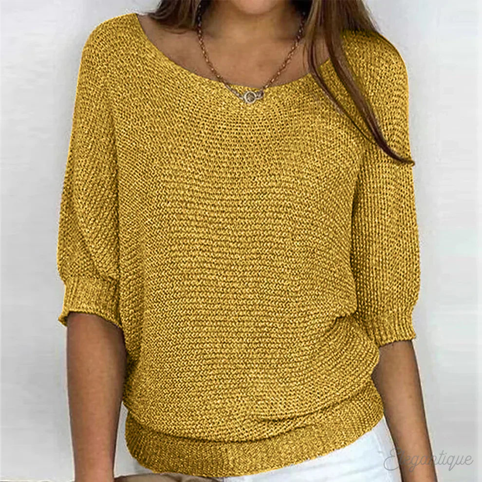 Women relaxed short sleeve casual sweater top in neutral tone with loose flattering silhouette for everyday layering