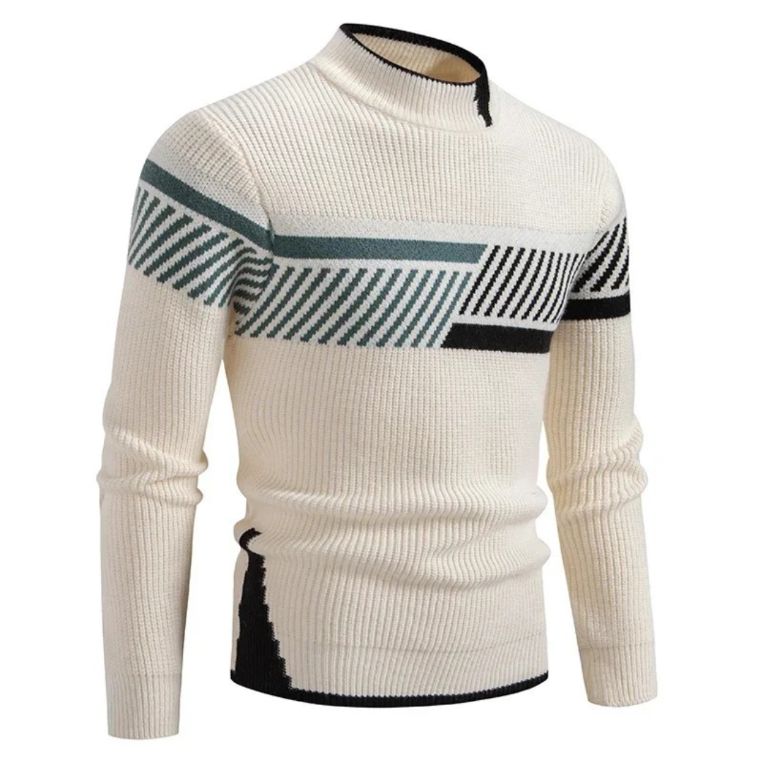Men's crewneck knit sweater geometric pattern ribbed texture acrylic blend casual urban style