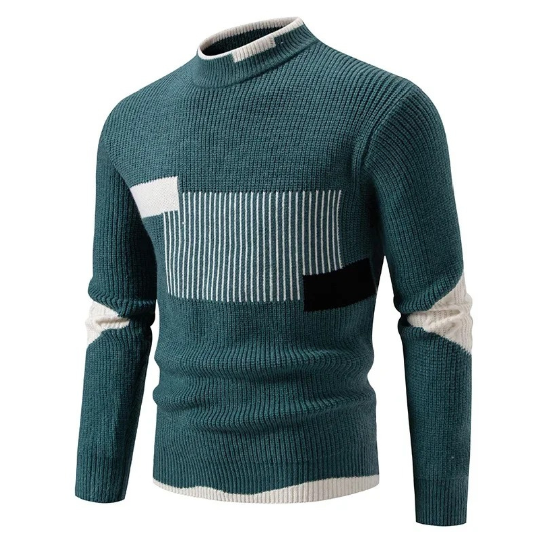 Men's crewneck knit sweater geometric pattern ribbed texture acrylic blend casual urban style