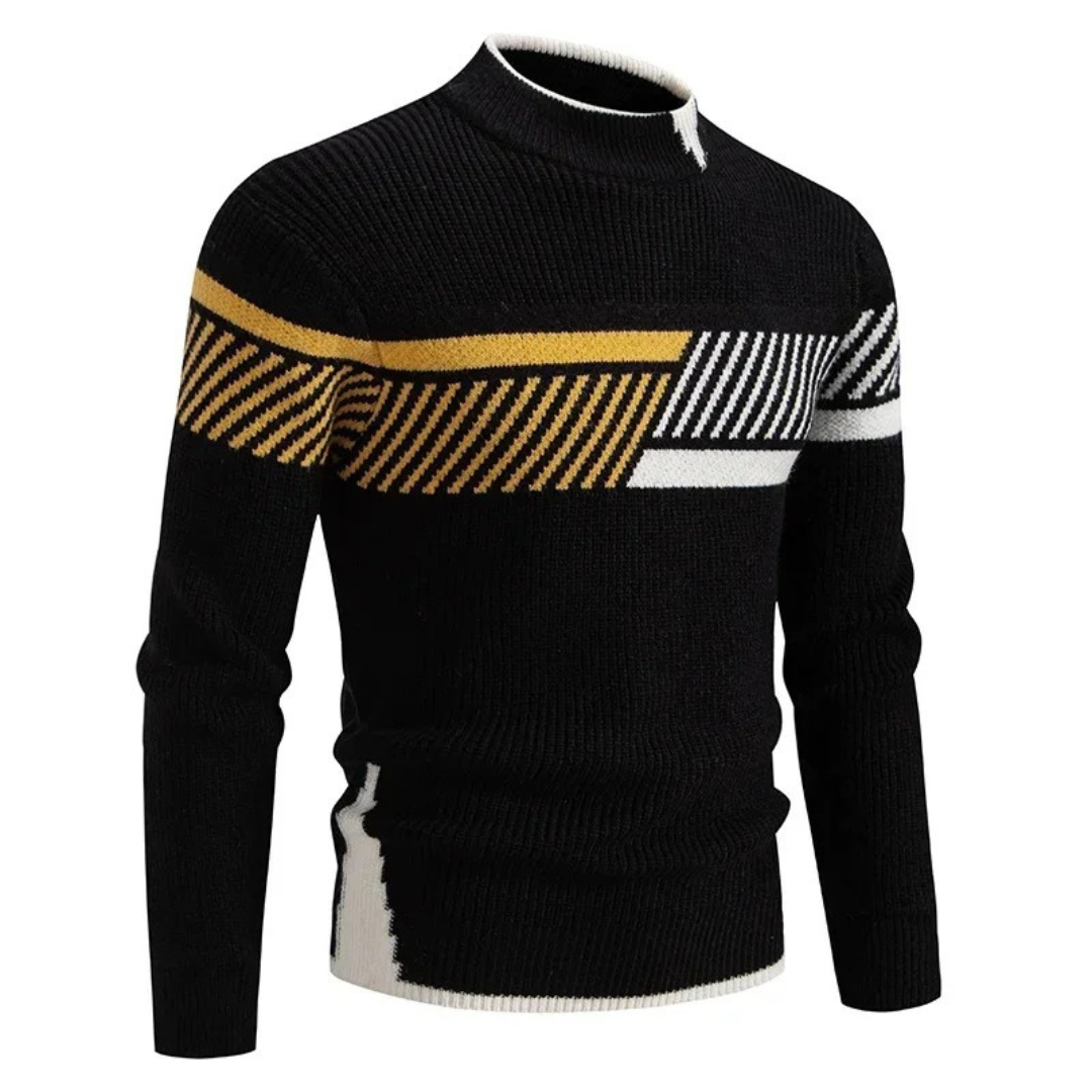Men's geometric pullover sweater in premium cotton knit with bold contemporary pattern for smart-casual wear