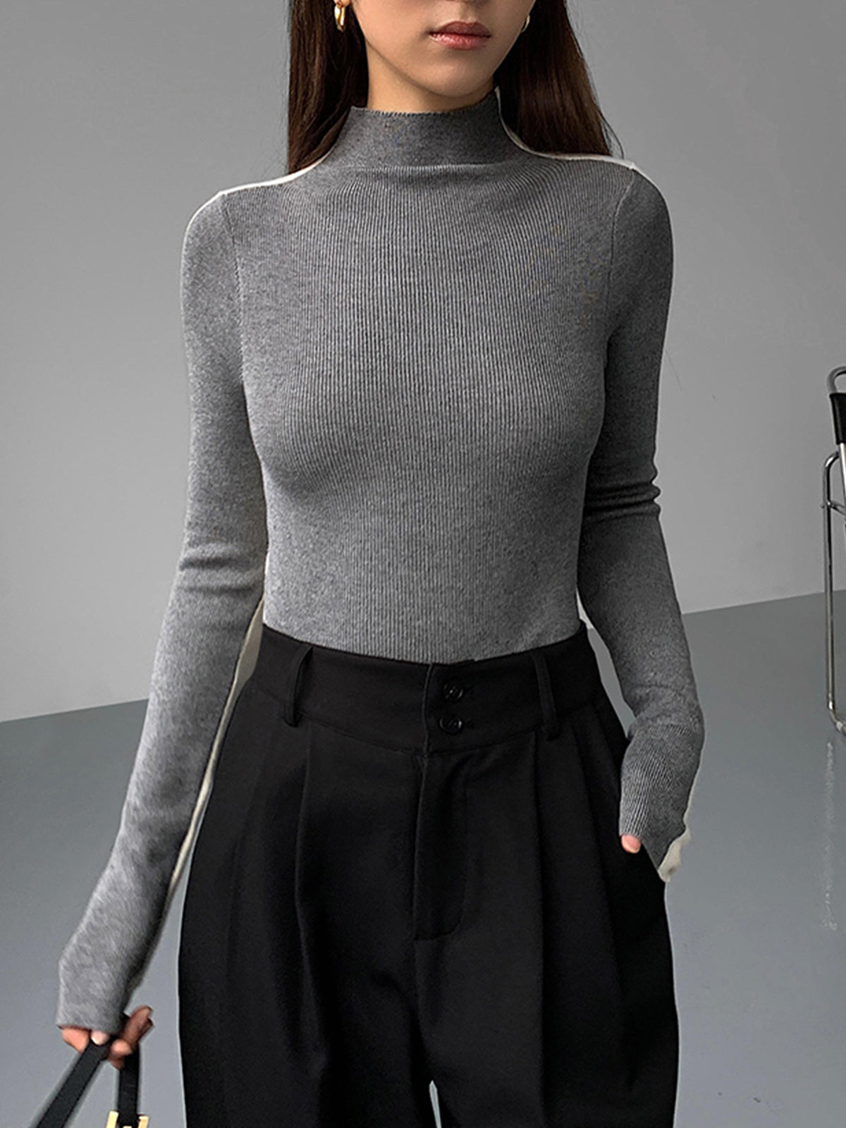 Women's two-tone reversible long sleeve knit top casual regular fit soft viscose blend