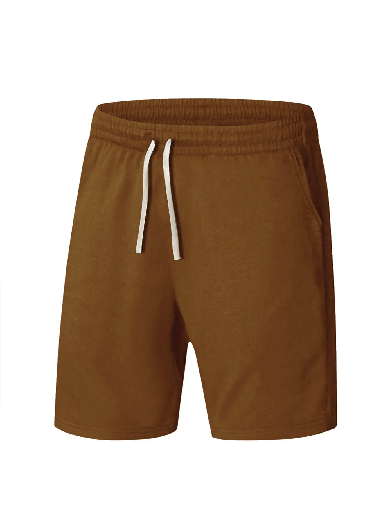 Men's navy solid running shorts with lace-up drawstring waist, knee-length cut for fitness