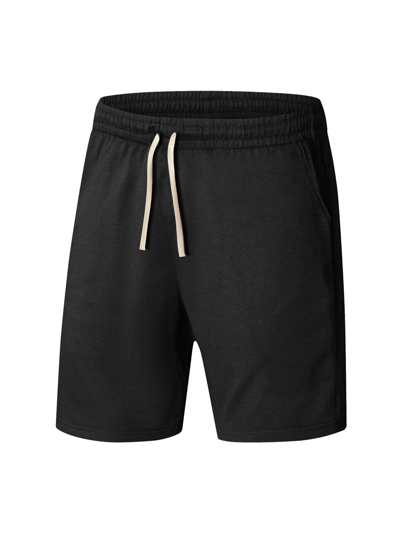Men's navy solid running shorts with lace-up drawstring waist, knee-length cut for fitness