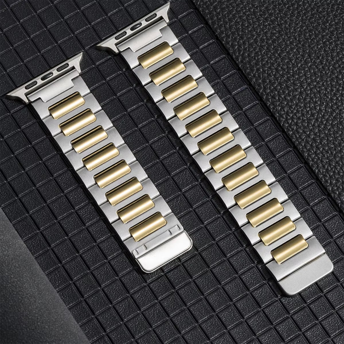 Pinnacle stainless steel Apple Watch band brushed finish milled links butterfly clasp unisex