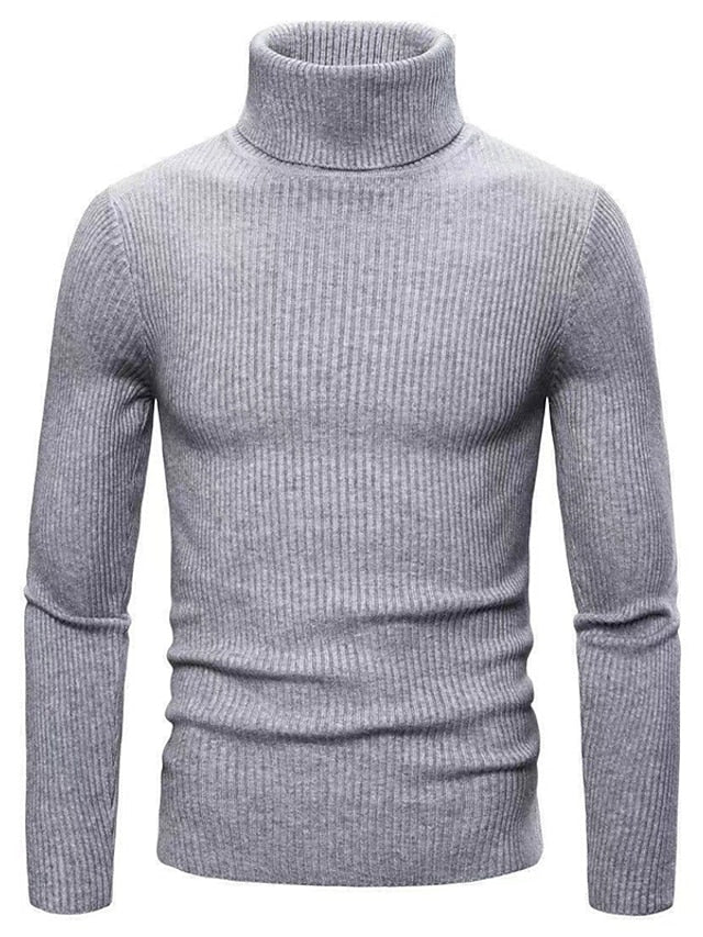 Men's ribbed knit turtleneck sweater, classic slim fit layering essential with high neck warmth