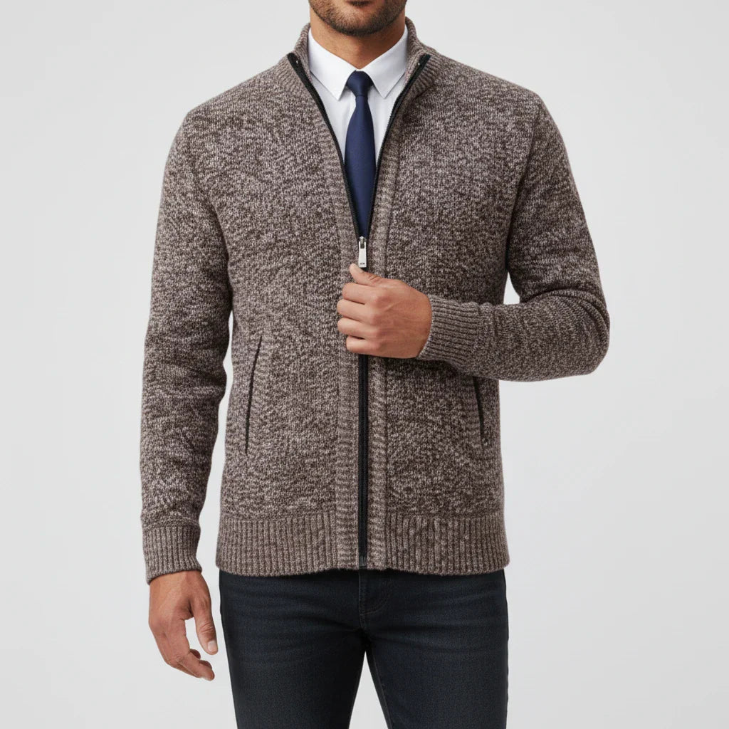 Men's zip-up sweater stand collar slim fit layered office weekend style versatile casual warm