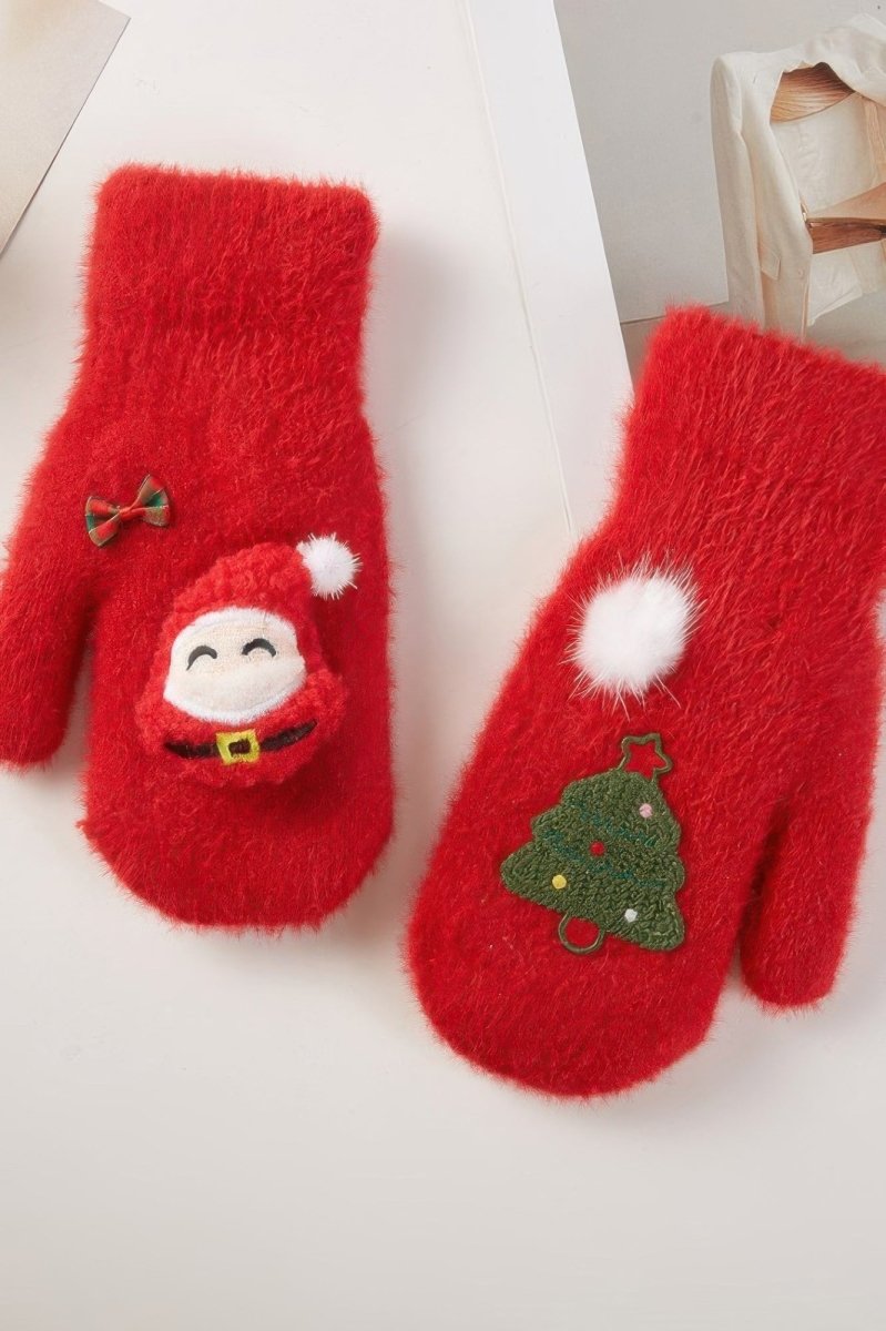Unisex Cozy Knit Holiday Mitten Gloves with Santa Design - Urbann-Vibe