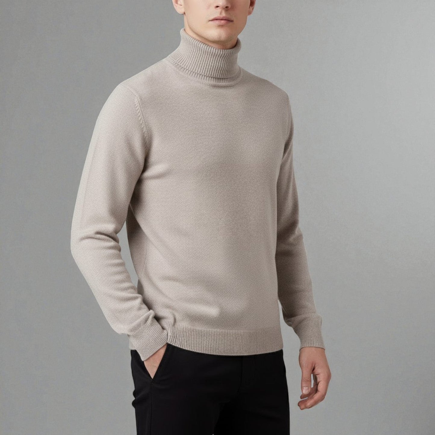 Giovano men's gray cotton turtleneck sweater slim regular fit warm knit office style