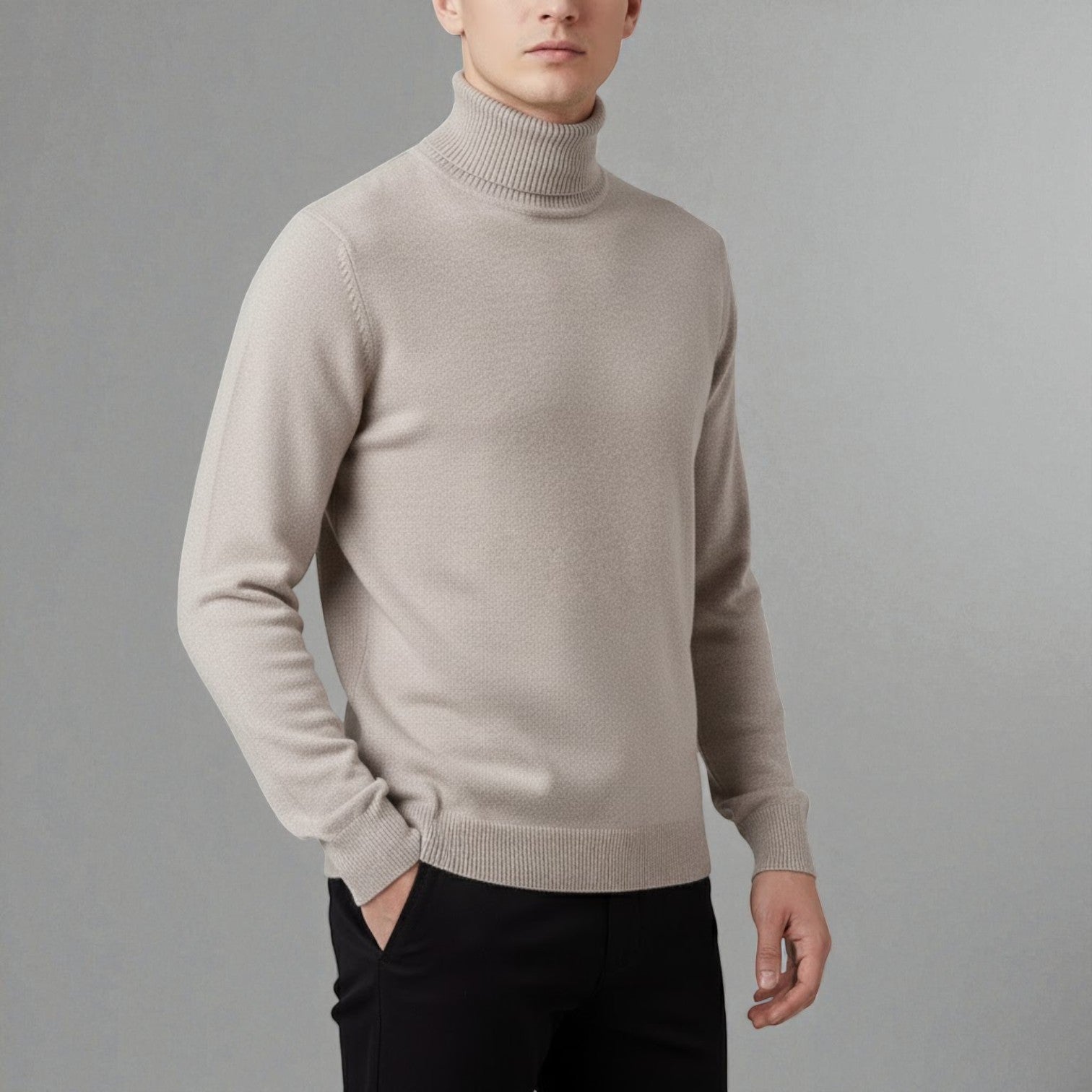 Giovano men's gray cotton turtleneck sweater slim regular fit warm knit office style