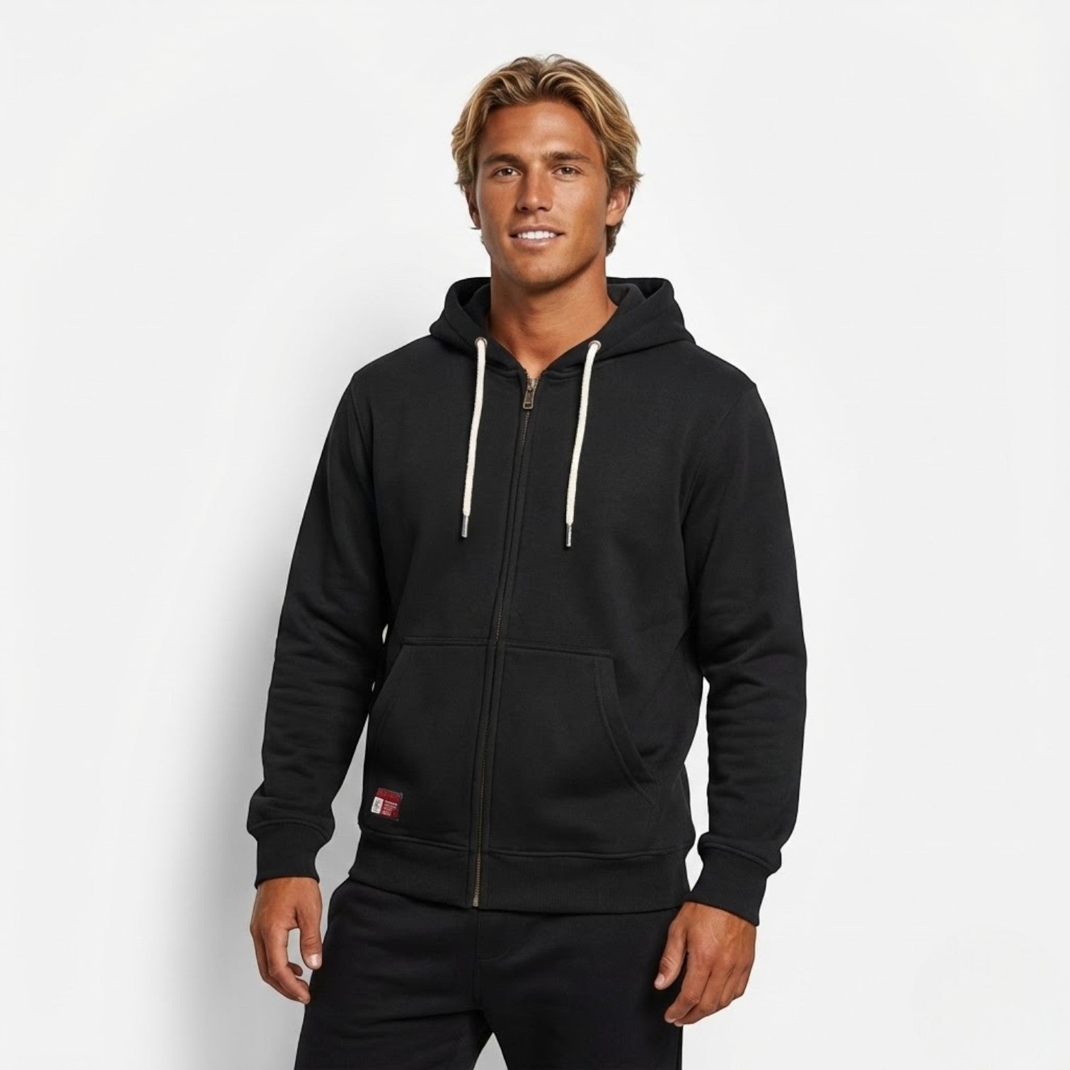 Men's cotton full-zip hoodie in classic style, versatile urban layering piece for everyday warmth