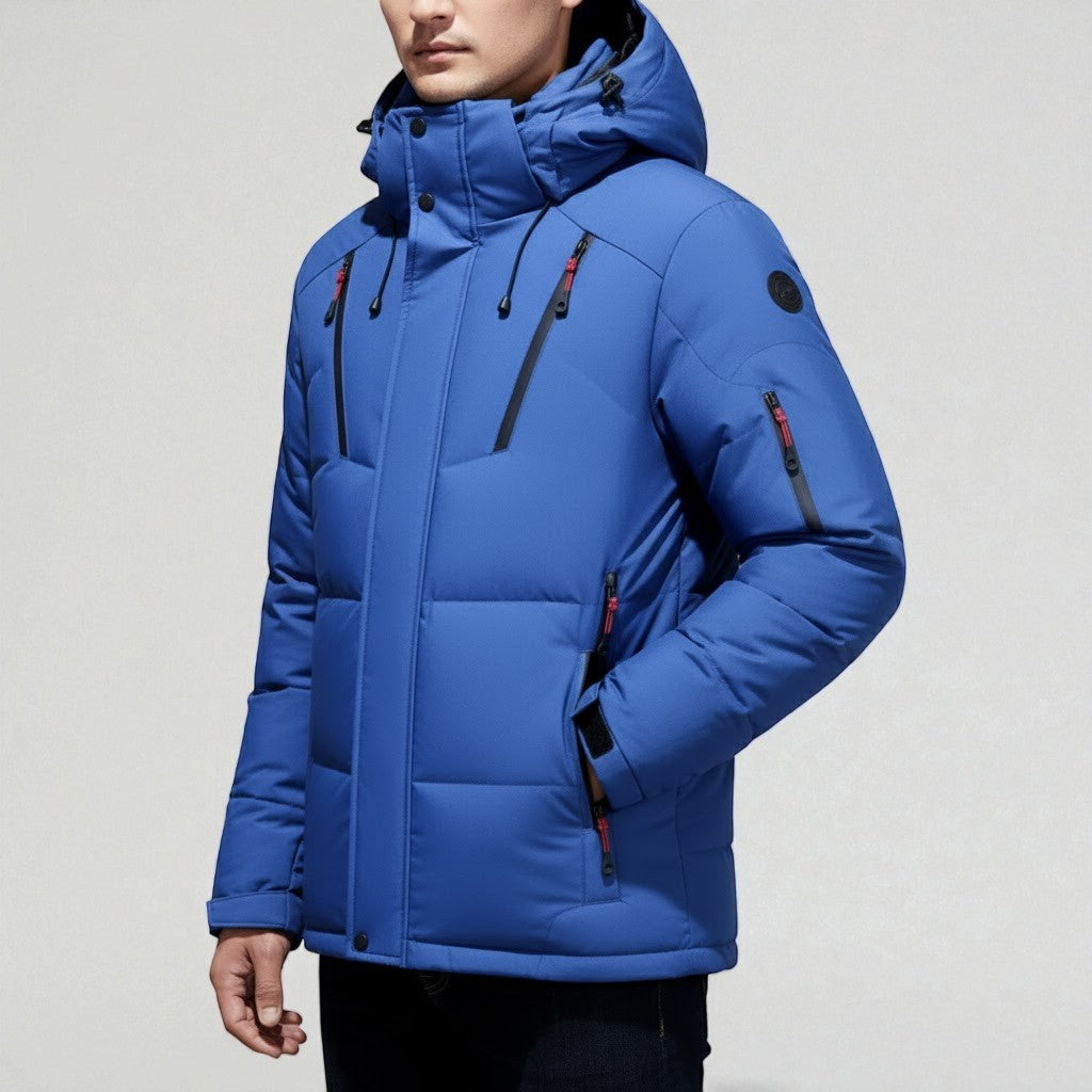 Men's dark waterproof winter parka regular fit with warm fleece lining for cold weather protection