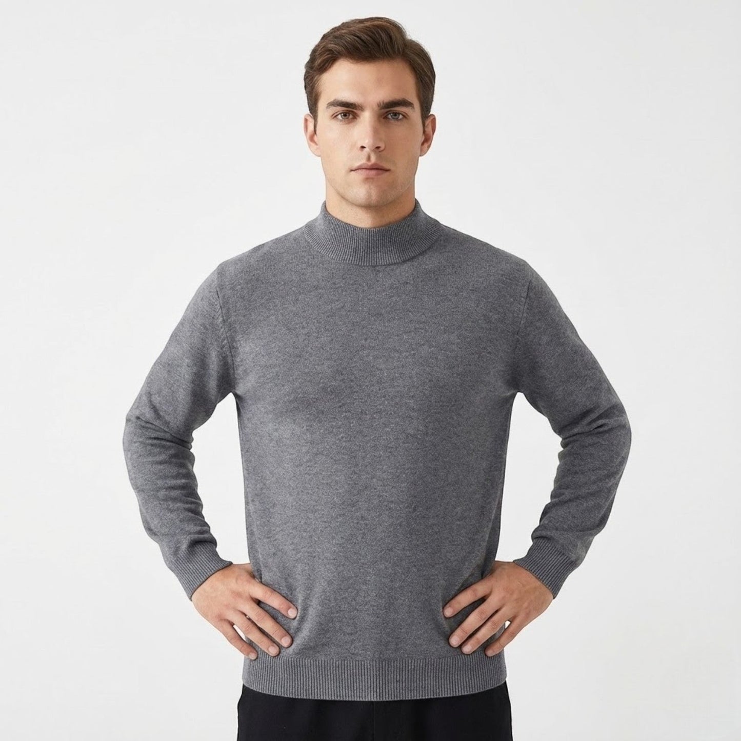 Men's wool sweater in black with modern slightly loose cut and soft structured winter knit texture