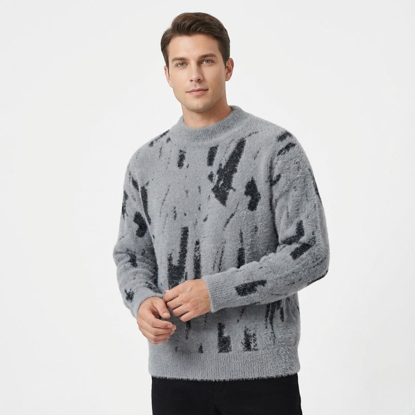 Men's Tarek wool sweater in gray modern fit with distinctive textured winter pattern