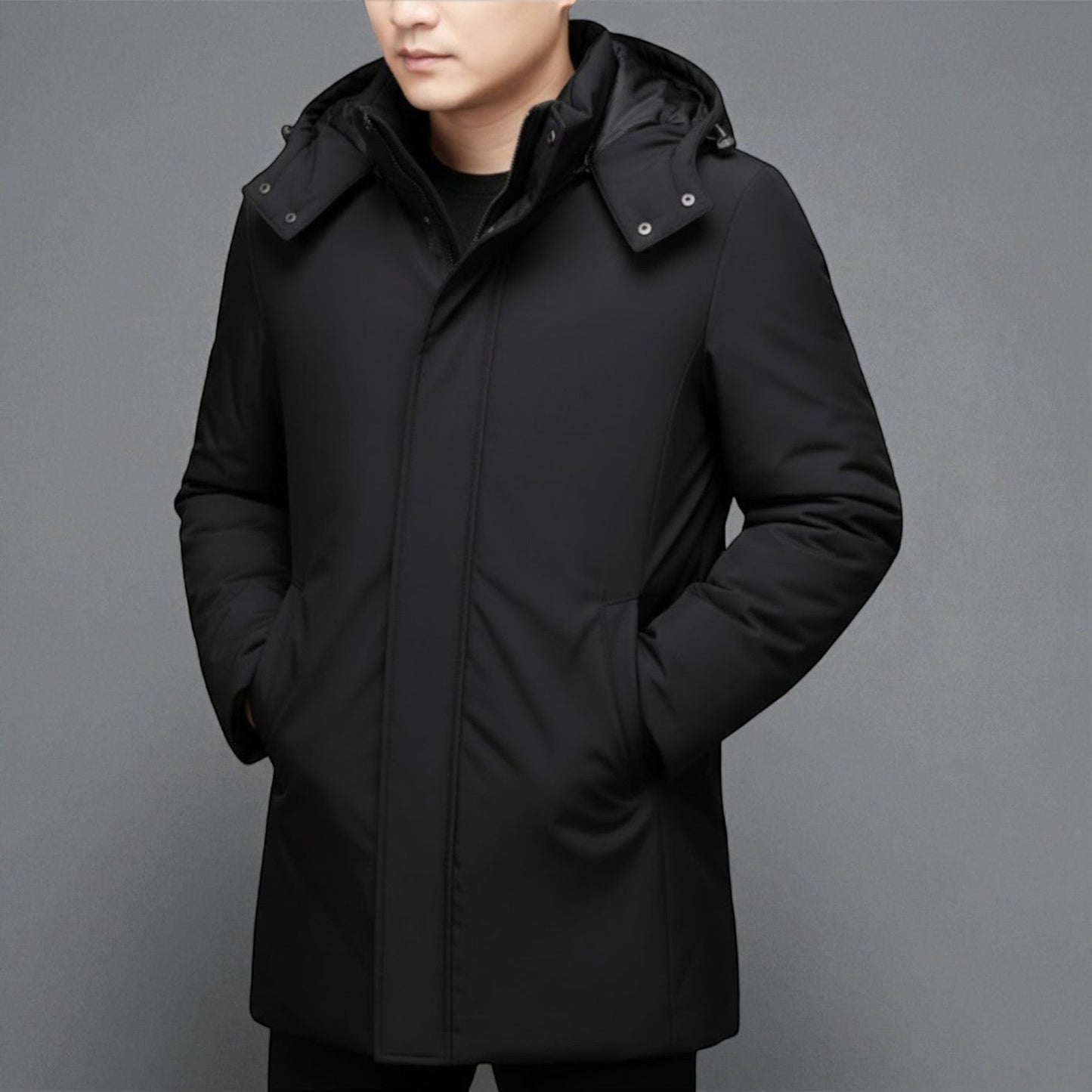 Riven men's hooded winter jacket navy weather-resistant premium fit warm lining cold weather outerwear