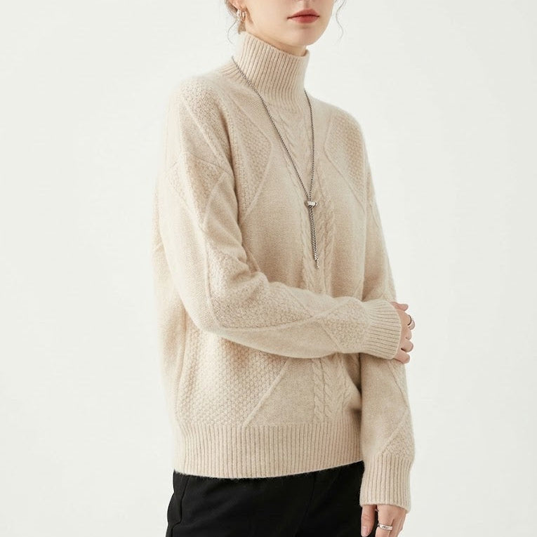 Women's wool knit sweater elegant relaxed silhouette soft texture for cold weather layering
