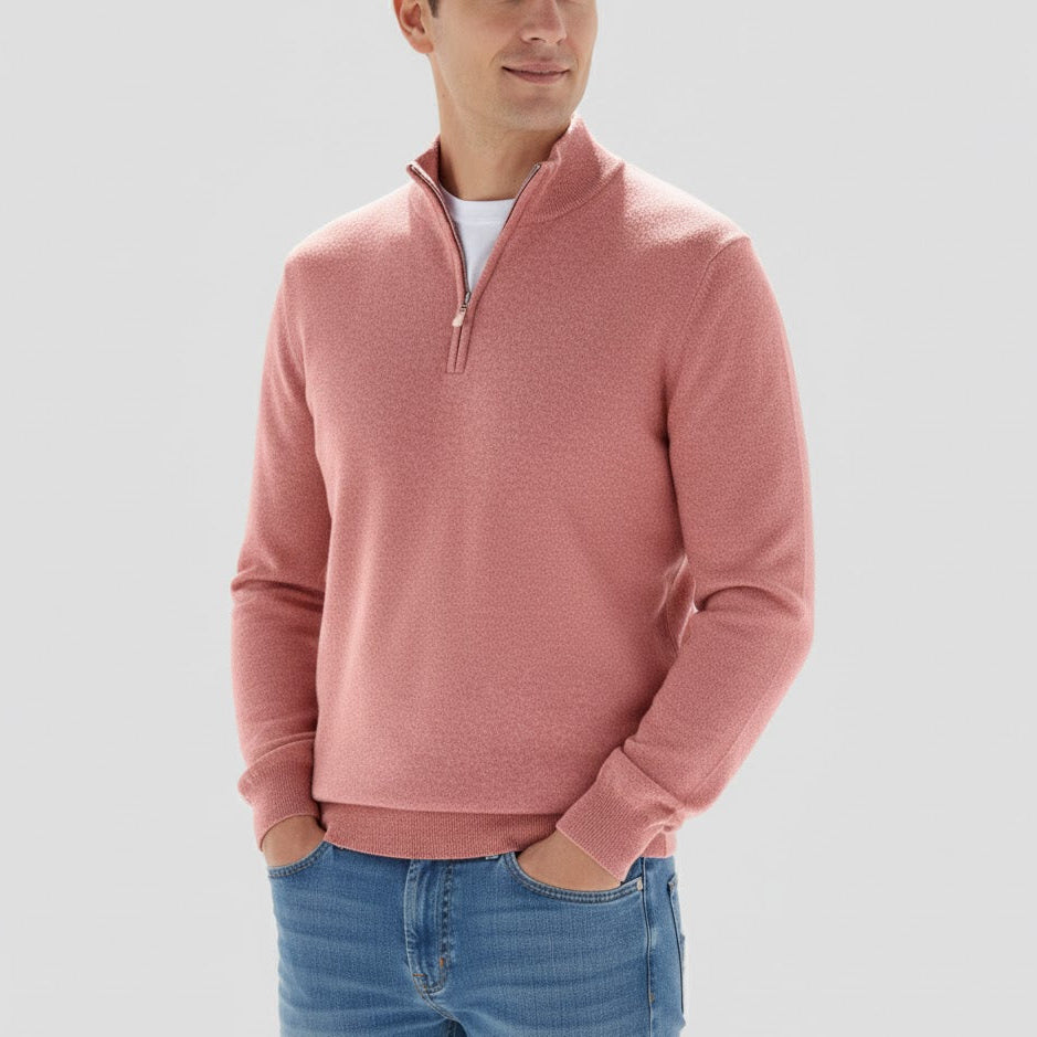Men's slim fit half-zip cotton knit sweater in cozy winter style with modern silhouette