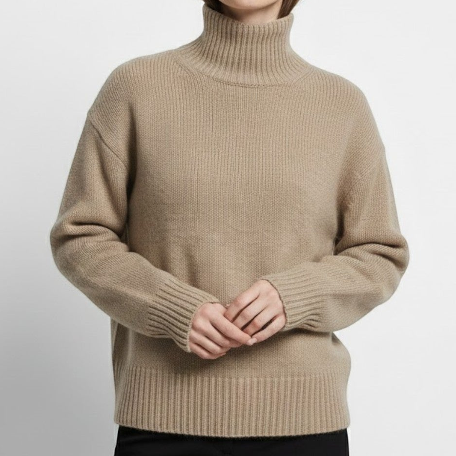 Women's wool turtleneck sweater soft cozy knit with relaxed silhouette for everyday winter warmth