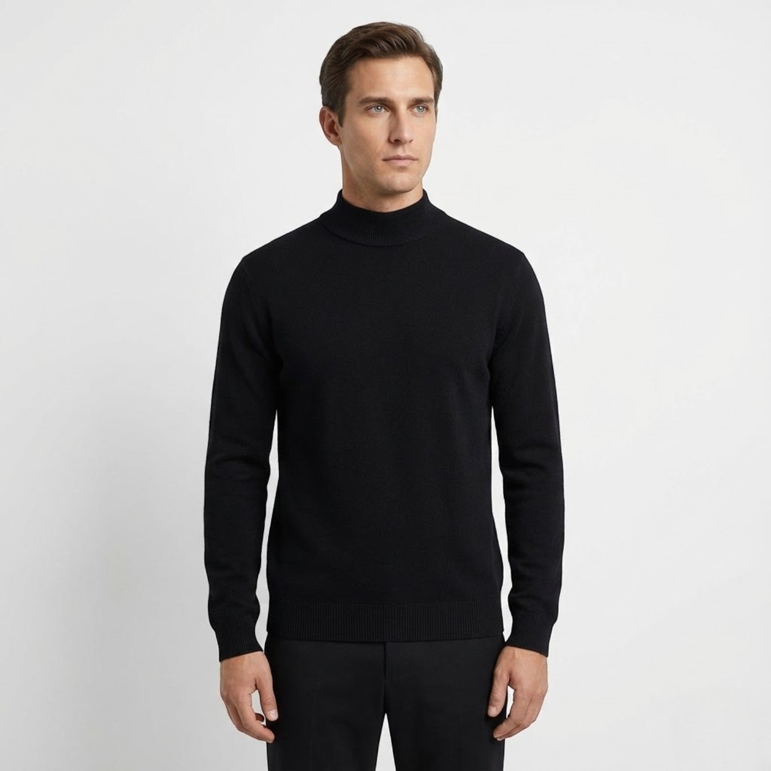 Men's wool sweater in gray modern loose fit with soft structured winter knit for office and casual wear