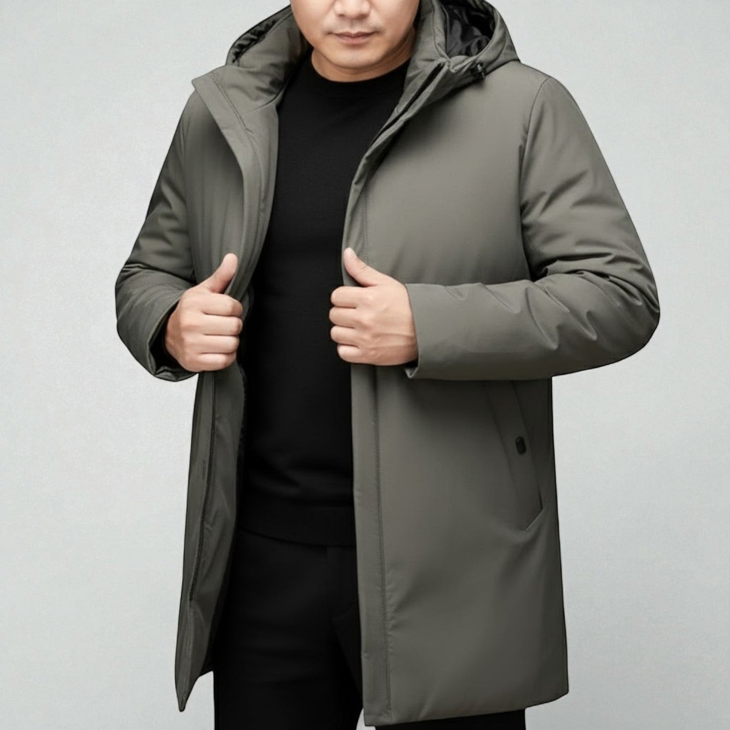 Men's navy hooded winter jacket slim fit weather-resistant warm lining cold-weather essential