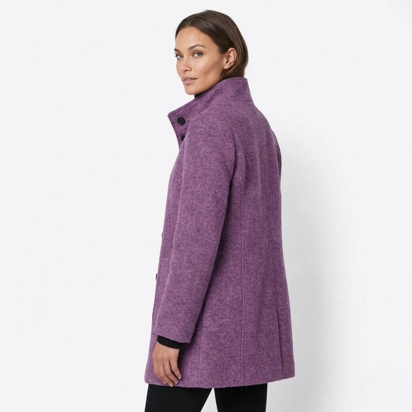 Soraya women's wool coat elegant structured silhouette long modern cut polished cold winter