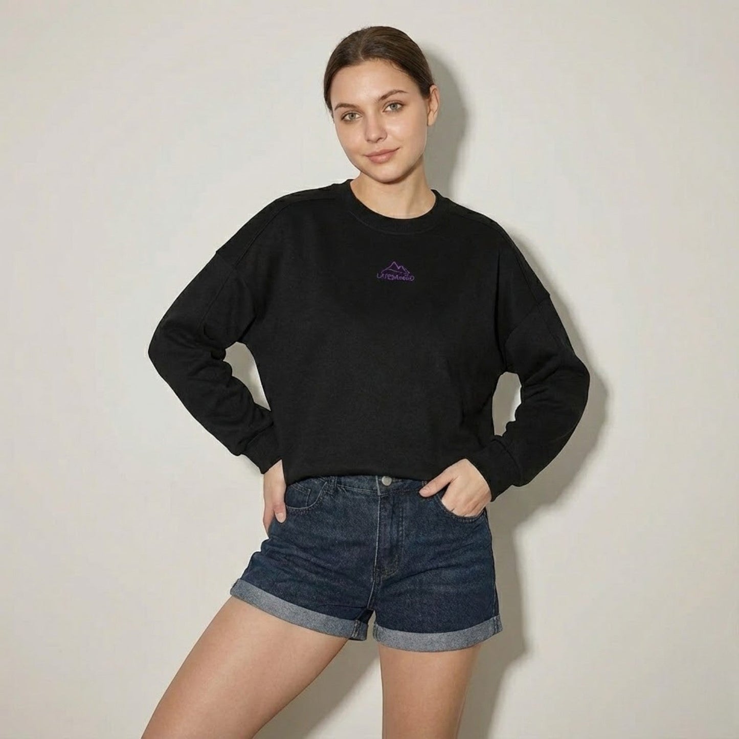 Women's loose knit cotton sweater in cozy oversized silhouette with gently textured surface