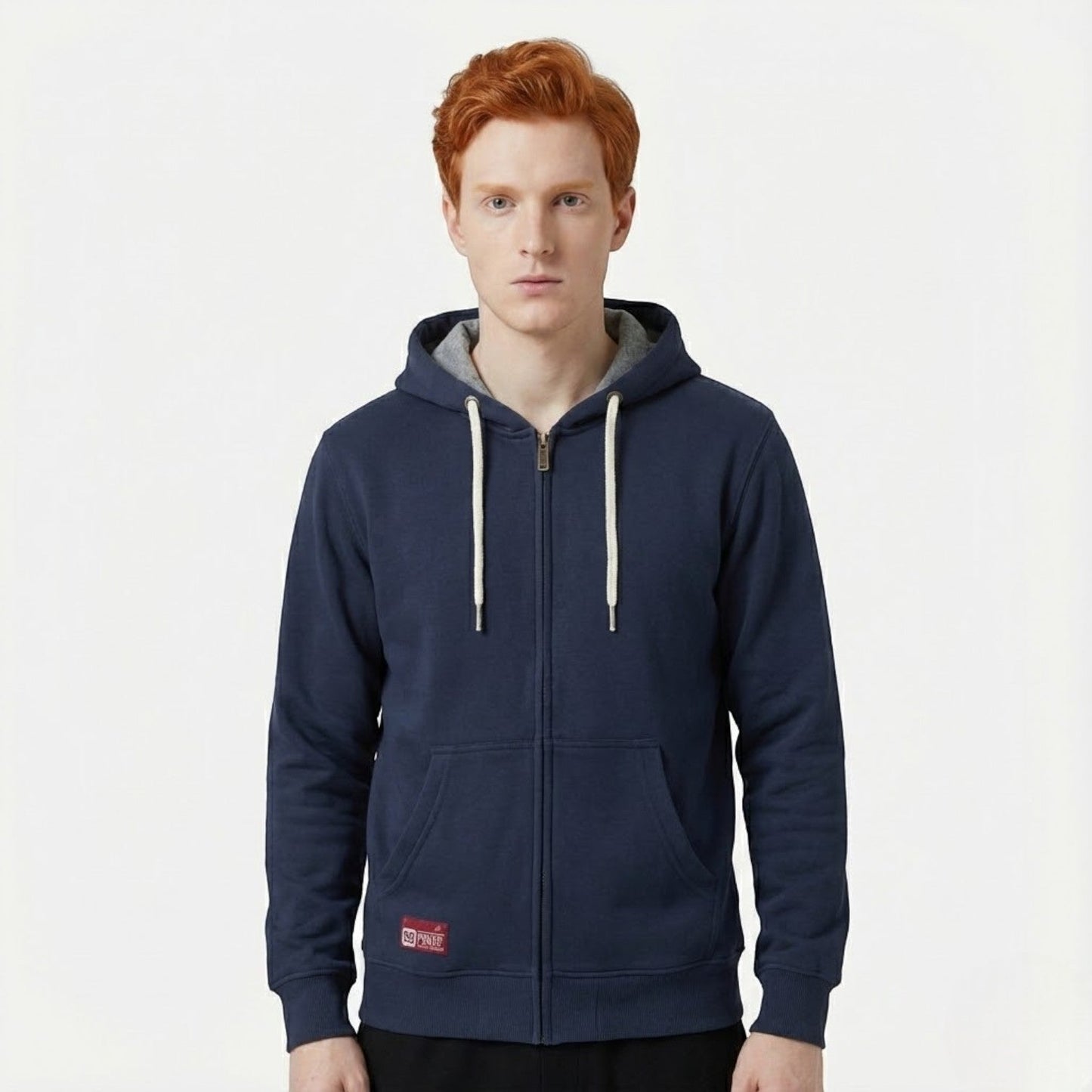 Men's cotton full-zip hoodie in classic urban style with comfortable layered fit for everyday winter wear