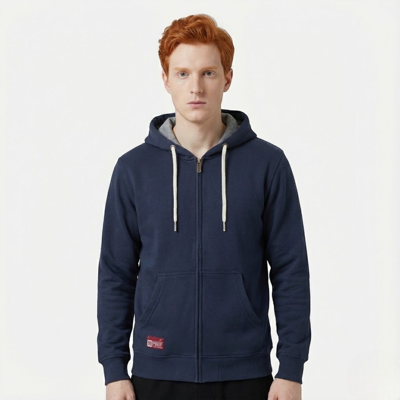 Men's cotton full-zip hoodie in classic urban style with comfortable layered fit for everyday winter wear