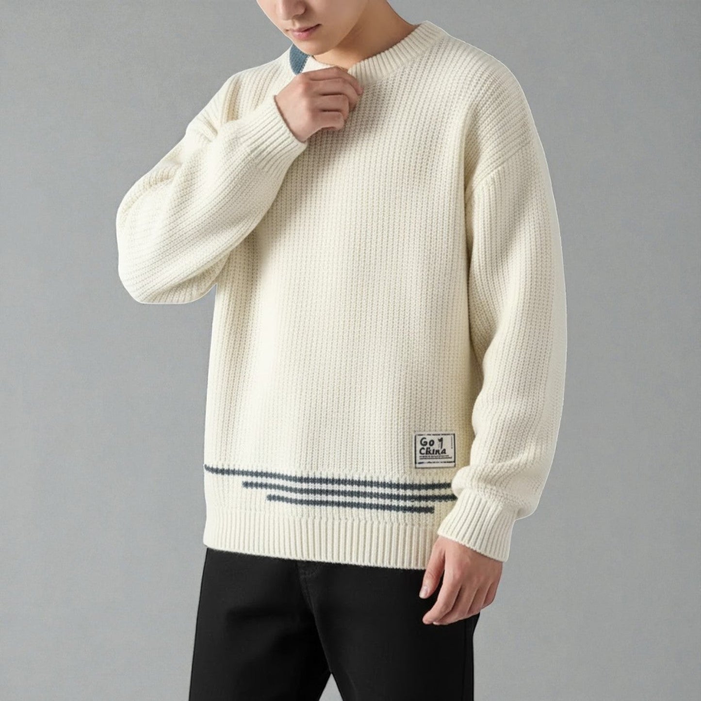 Lunaro men's cotton crew neck sweater in classic colors, slim modern fit for office and city wear