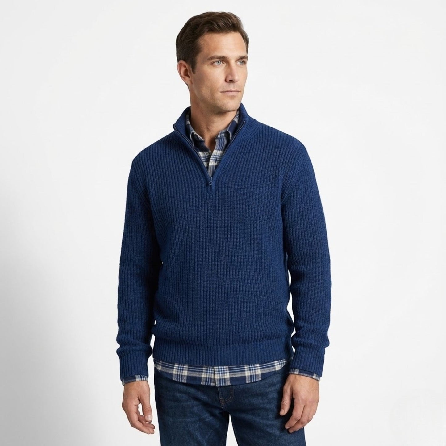 Men's wool business sweatshirt in structured surface, modern regular cut for professional winter style