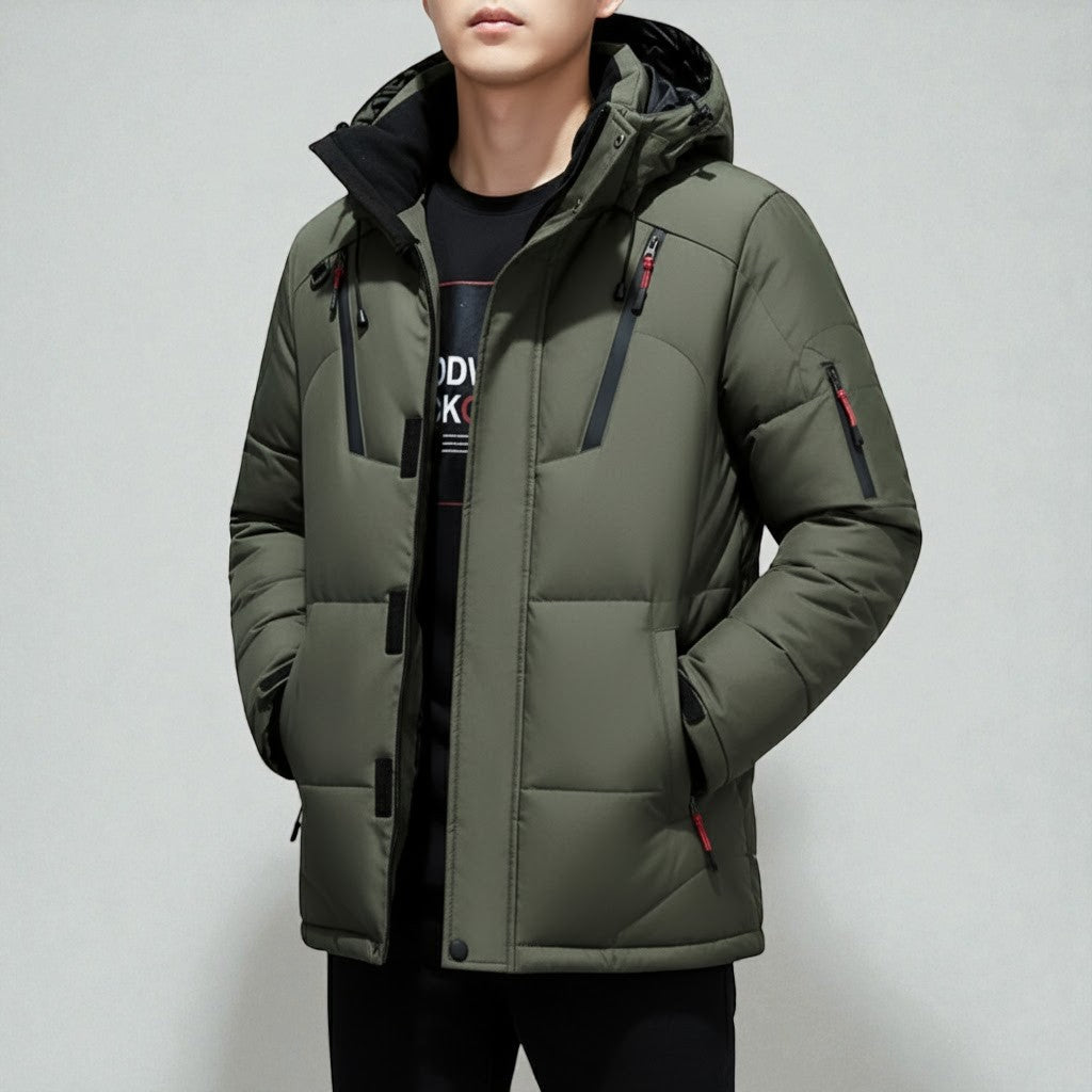 Men's dark waterproof winter parka regular fit with warm lining for cold weather protection