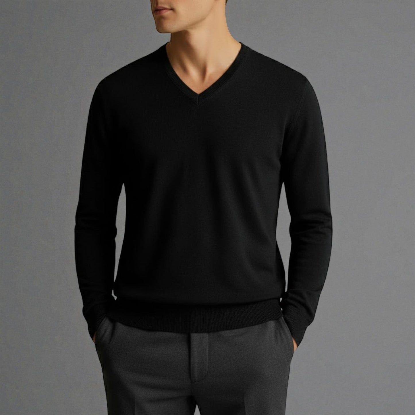 Bastien men's dense wool V-neck sweater classic fit, maximum warmth for cold winter days