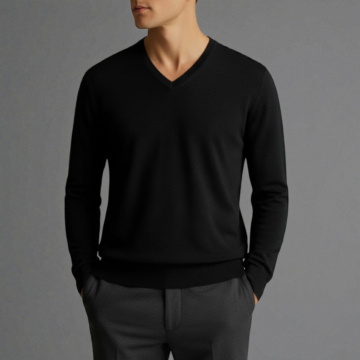 Bastien men's dense wool V-neck sweater classic fit, maximum warmth for cold winter days