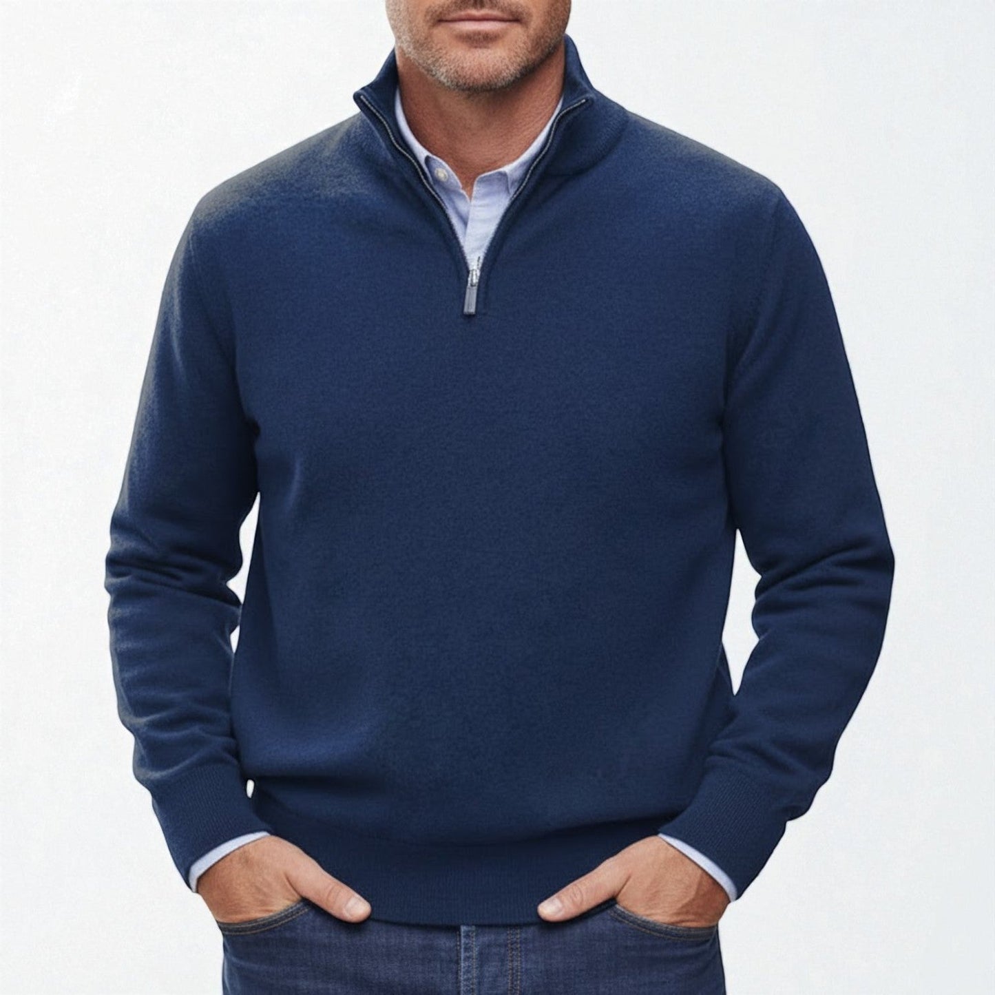 Torin men's navy half-zip pullover soft cotton knit with clean modern silhouette for winter