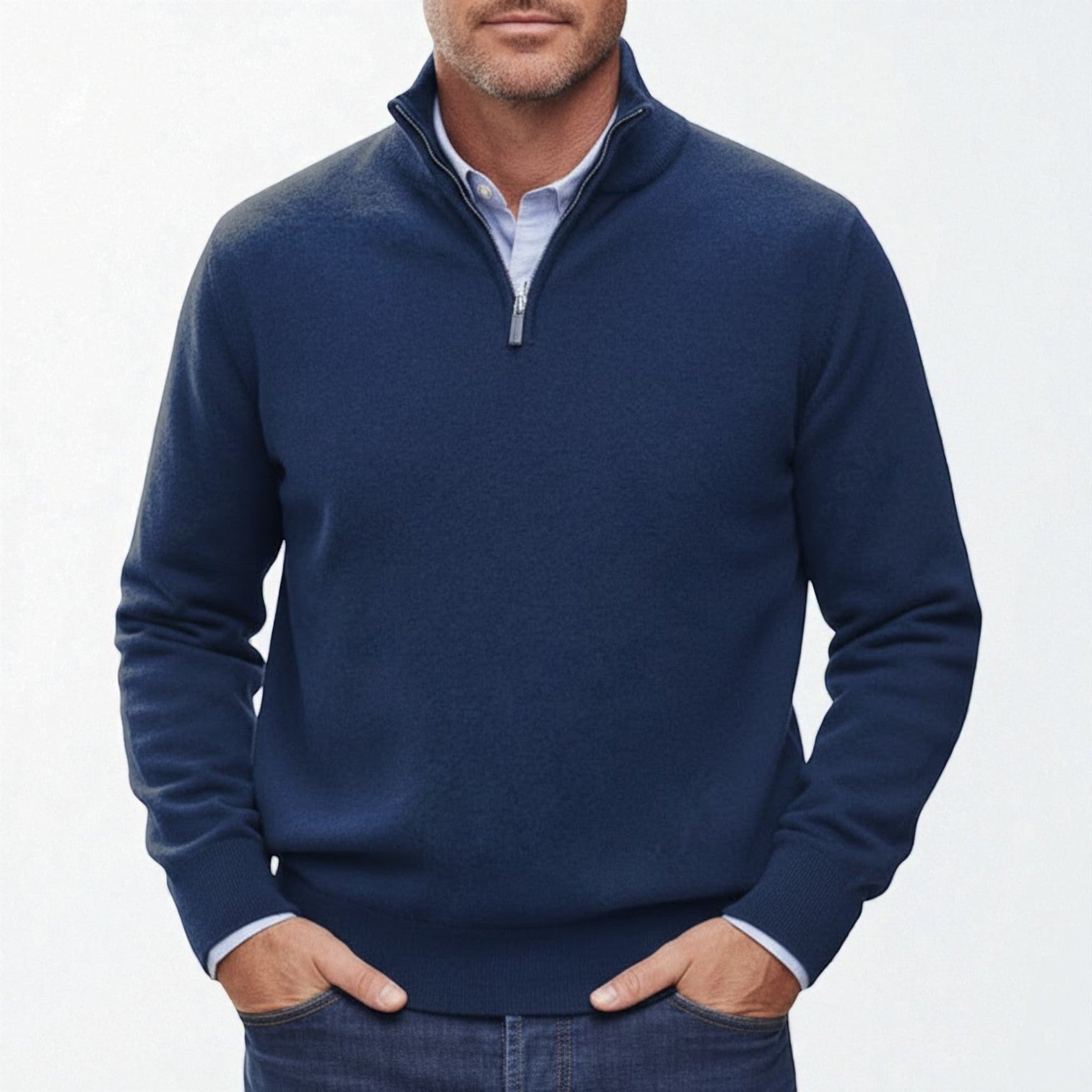 Torin men's navy half-zip pullover soft cotton knit with clean modern silhouette for winter