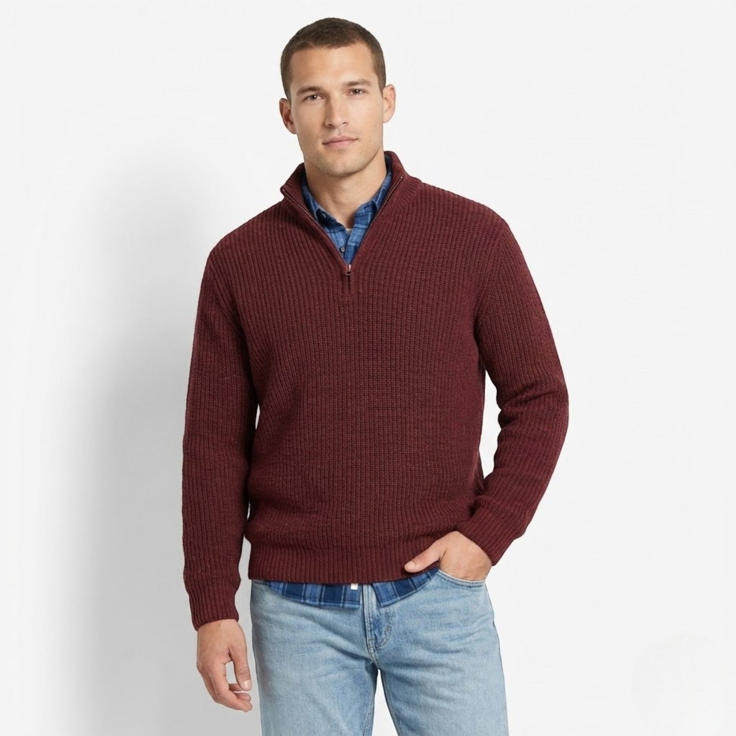 Men's wool business sweatshirt in structured surface finish, modern regular cut for professional winter wear