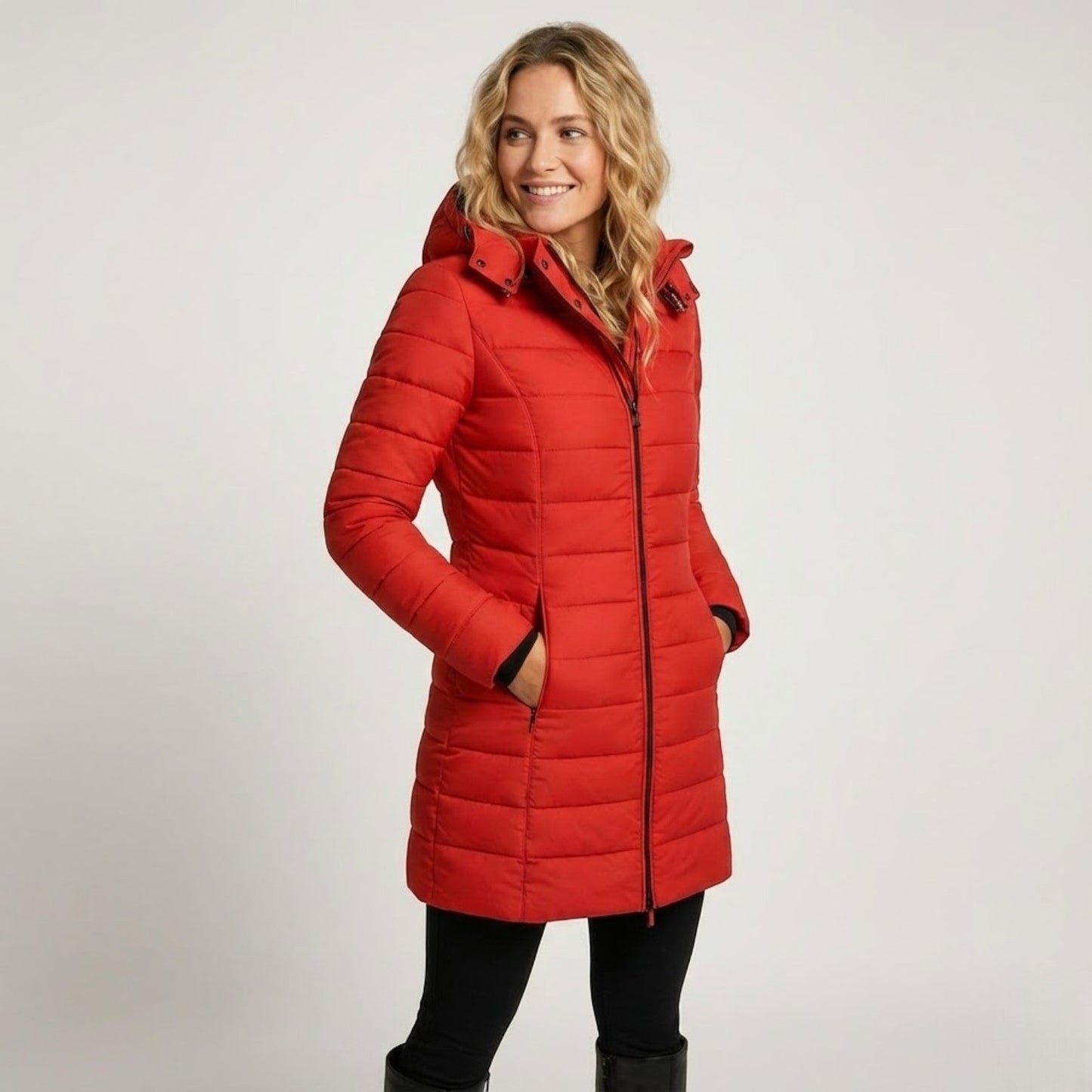 Women's cotton quilted puffer coat elegant long silhouette lightweight insulation city winter wear