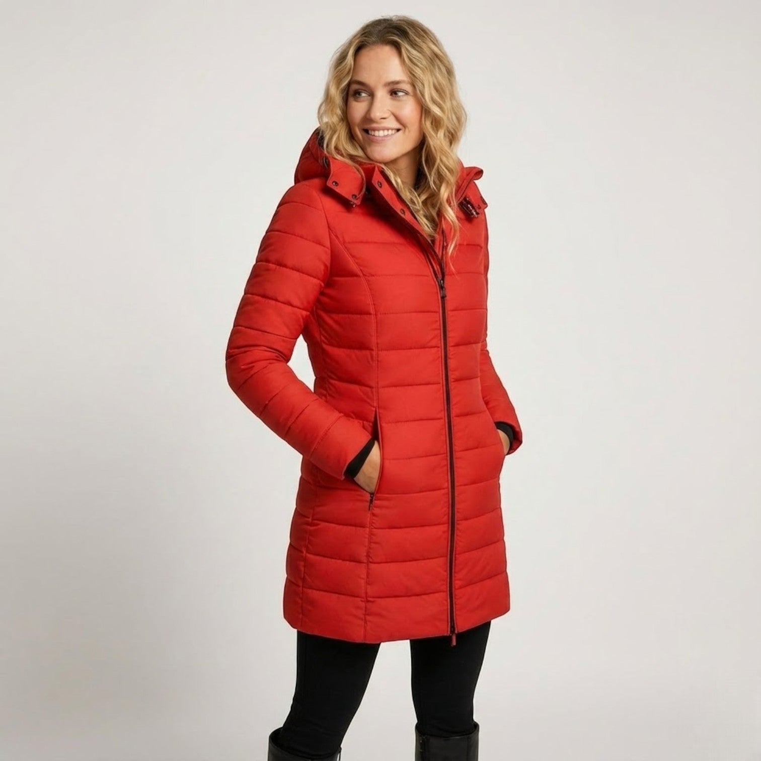 Women's cotton quilted puffer coat elegant long silhouette lightweight insulation city winter wear