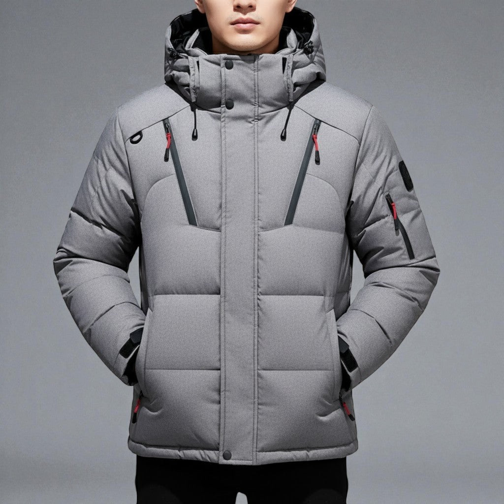 Men's dark waterproof winter parka regular fit with warm lining for cold weather protection