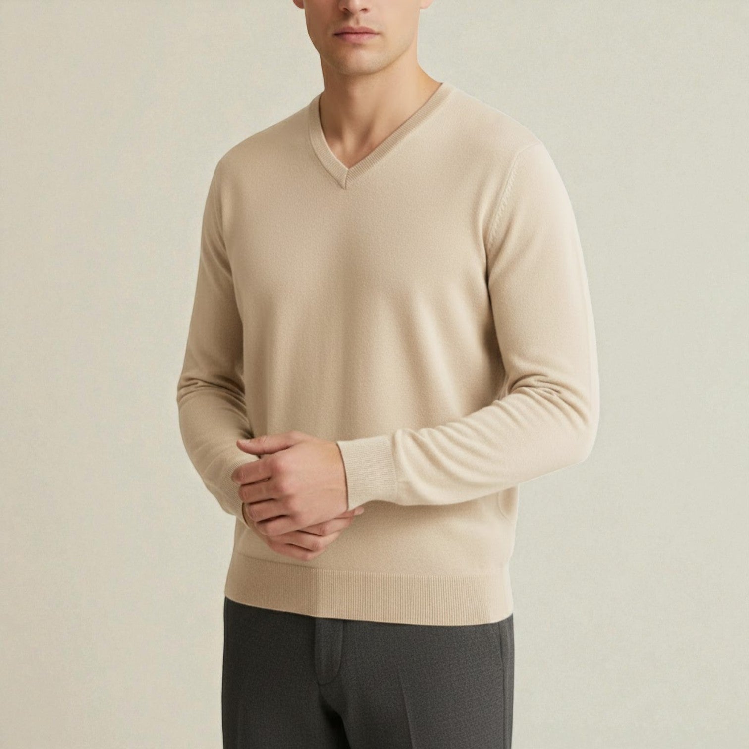 Bastien men's wool V-neck sweater classic fit dense knit for maximum warmth in cold winter
