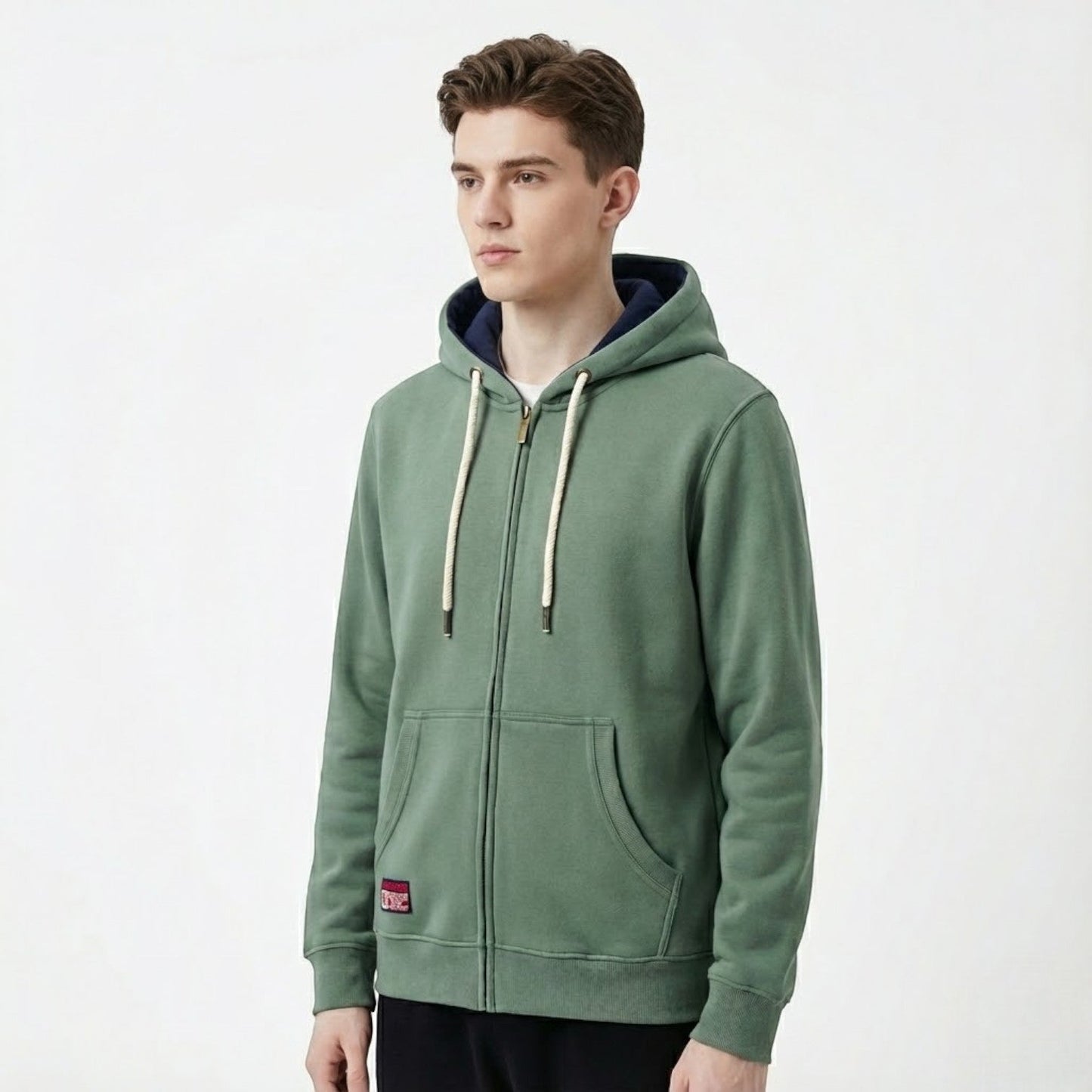Men's cotton full-zip hoodie in classic urban style with soft fleece lining for everyday layering